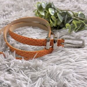 Ellen Tracy vintage Orange leather snakeskin Belt with Silver Buckle size L